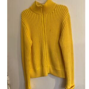 Tommy Hilfiger Yellow Zip Up Sweater Size L Heritage Quality Classic Cable Knit
